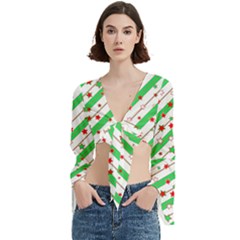 Christmas Paper Stars Pattern Texture Background Colorful Colors Seamless Trumpet Sleeve Cropped Top