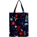 Festive Floral Pattern Christmas Blue Floral Flower Foliage Leaves Pattern Red Snow Winter Zipper Classic Tote Bag View1