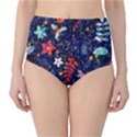 Festive Floral Pattern Christmas Blue Floral Flower Foliage Leaves Pattern Red Snow Winter Classic High-Waist Bikini Bottoms View1