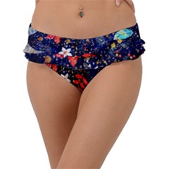 Festive Floral Pattern Christmas Blue Floral Flower Foliage Leaves Pattern Red Snow Winter Frill Bikini Bottoms