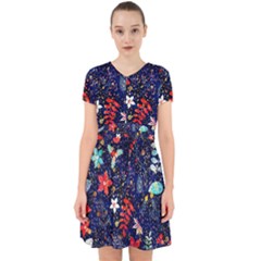 Festive Floral Pattern Christmas Blue Floral Flower Foliage Leaves Pattern Red Snow Winter Adorable In Chiffon Dress