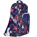 Festive Floral Pattern Christmas Blue Floral Flower Foliage Leaves Pattern Red Snow Winter Double Compartment Backpack View2