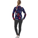 Festive Floral Pattern Christmas Blue Floral Flower Foliage Leaves Pattern Red Snow Winter Women s Pique Long Sleeve T-Shirt View2