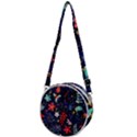 Festive Floral Pattern Christmas Blue Floral Flower Foliage Leaves Pattern Red Snow Winter Crossbody Circle Bag View1