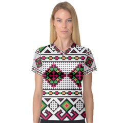 Ukrainian Folk Seamless Pattern Ethnic Ornament Border Element Traditional V-neck Sport Mesh T-shirt