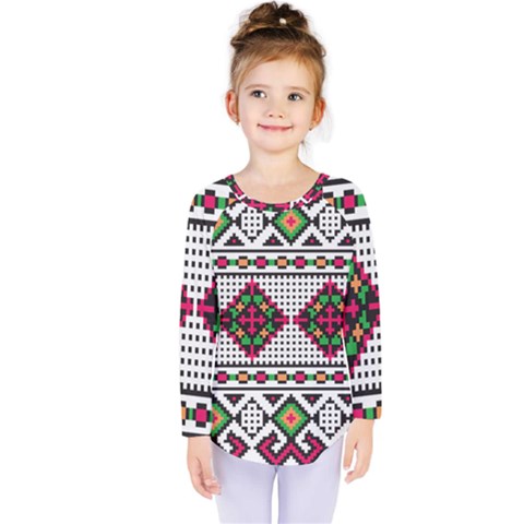 Ukrainian Folk Seamless Pattern Ethnic Ornament Border Element Traditional Kids  Long Sleeve T-shirt by Grandong