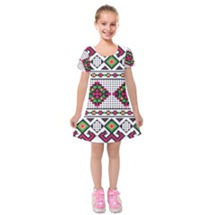 Ukrainian Folk Seamless Pattern Ethnic Ornament Border Element Traditional Kids  Short Sleeve Velvet Dress