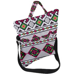 Ukrainian Folk Seamless Pattern Ethnic Ornament Border Element Traditional Fold Over Handle Tote Bag