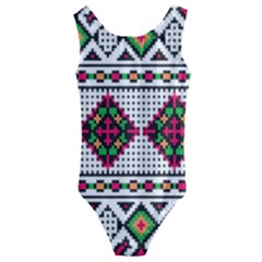 Ukrainian Folk Seamless Pattern Ethnic Ornament Border Element Traditional Kids  Cut-out Back One Piece Swimsuit