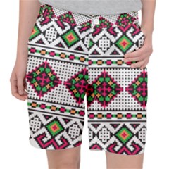 Ukrainian Folk Seamless Pattern Ethnic Ornament Border Element Traditional Women s Pocket Shorts