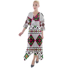 Ukrainian Folk Seamless Pattern Ethnic Ornament Border Element Traditional Quarter Sleeve Wrap Front Maxi Dress by Grandong