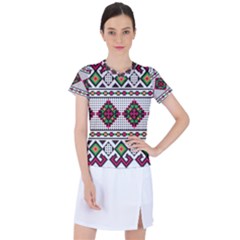 Ukrainian Folk Seamless Pattern Ethnic Ornament Border Element Traditional Women s Sports Top