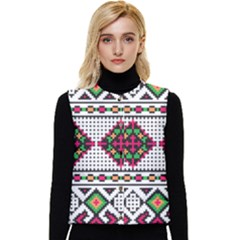 Ukrainian Folk Seamless Pattern Ethnic Ornament Border Element Traditional Women s Button Up Puffer Vest