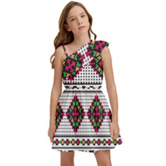 Ukrainian Folk Seamless Pattern Ethnic Ornament Border Element Traditional Kids  One Shoulder Party Dress