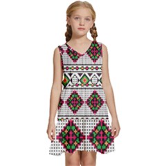 Ukrainian Folk Seamless Pattern Ethnic Ornament Border Element Traditional Kids  Sleeveless Tiered Mini Dress