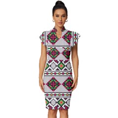 Ukrainian Folk Seamless Pattern Ethnic Ornament Border Element Traditional Vintage Frill Sleeve V-neck Bodycon Dress by Grandong