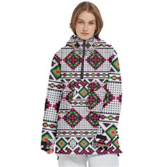 Ukrainian Folk Seamless Pattern Ethnic Ornament Border Element Traditional Women s Pullover Zip Ski And Snowboard Waterproof Breathable Jacket