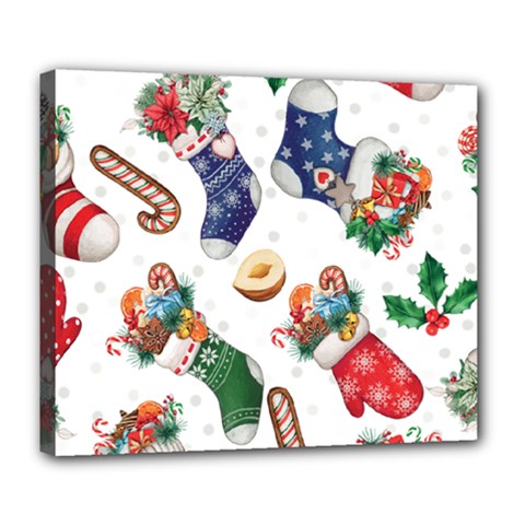 Christmas Socks Gloves Candy Cane Stocking Seamless Deluxe Canvas 24  X 20  (stretched)