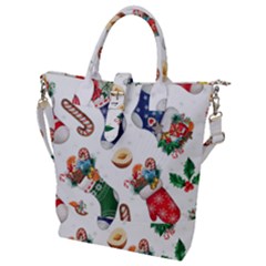 Christmas Socks Gloves Candy Cane Stocking Seamless Buckle Top Tote Bag