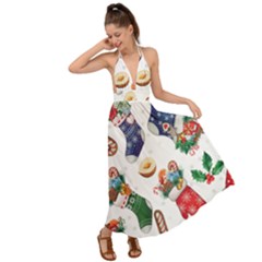 Christmas Socks Gloves Candy Cane Stocking Seamless Backless Maxi Beach Dress