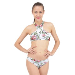 Floral Elements Peony Chinese Rose High Neck Bikini Set