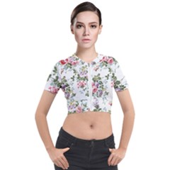 Floral Elements Peony Chinese Rose Short Sleeve Cropped Jacket by Grandong