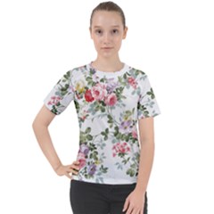 Floral Elements Peony Chinese Rose Women s Sport Raglan T-shirt