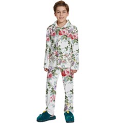 Floral Elements Peony Chinese Rose Kids  Long Sleeve Velvet Pajamas Set