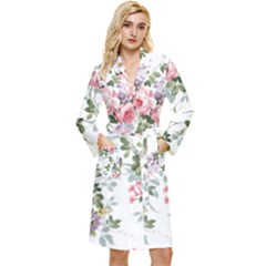 Floral Elements Peony Chinese Rose Long Sleeve Velvet Robe