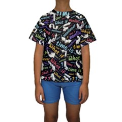 Time Nonlinear Curved Linear Kids  Short Sleeve Swimwear by Paksenen