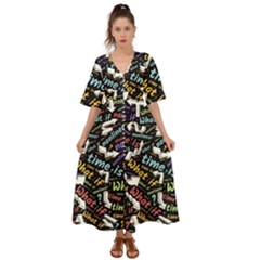 Time Nonlinear Curved Linear Kimono Sleeve Boho Dress