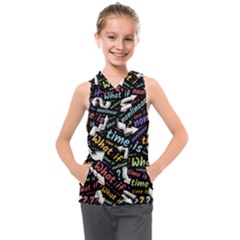 Time Nonlinear Curved Linear Kids  Sleeveless Hoodie by Paksenen