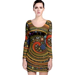 Swirl Vortex Emoji Cyclone Motion Art Long Sleeve Velvet Bodycon Dress