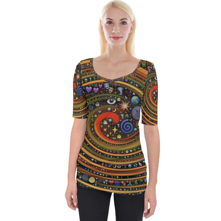 Swirl Vortex Emoji Cyclone Motion Art Wide Neckline T-Shirt