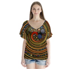 Swirl Vortex Emoji Cyclone Motion Art V-neck Flutter Sleeve Top