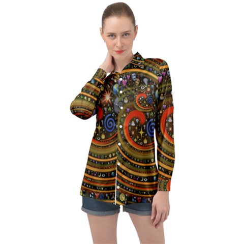 Swirl Vortex Emoji Cyclone Motion Art Long Sleeve Satin Shirt by Paksenen