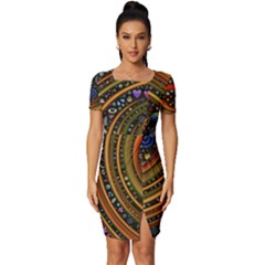 Swirl Vortex Emoji Cyclone Motion Art Fitted Knot Split End Bodycon Dress