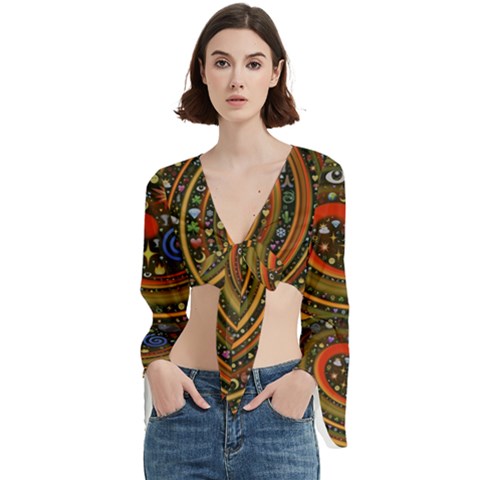 Swirl Vortex Emoji Cyclone Motion Art Trumpet Sleeve Cropped Top by Paksenen