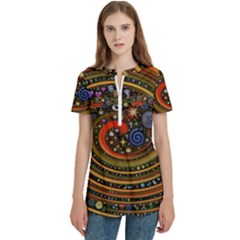 Swirl Vortex Emoji Cyclone Motion Art Women s Zip Front V-neck Short Sleeve Casual Top Pocket Shirt