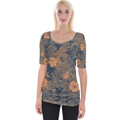 Seamless Pattern Patterns Leaves Vintage Wide Neckline T-shirt