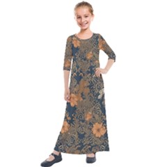 Seamless Pattern Patterns Leaves Vintage Kids  Quarter Sleeve Maxi Dress