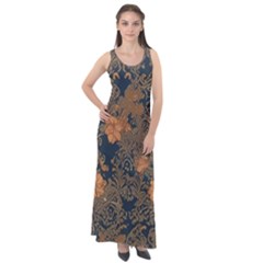 Seamless Pattern Patterns Leaves Vintage Sleeveless Velour Maxi Dress