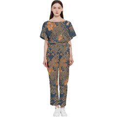 Seamless Pattern Patterns Leaves Vintage Batwing Lightweight Chiffon Jumpsuit