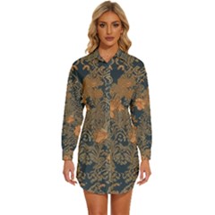 Seamless Pattern Patterns Leaves Vintage Womens Long Sleeve Shirt Dress