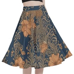 Seamless Pattern Patterns Leaves Vintage A-line Full Circle Midi Skirt With Pocket