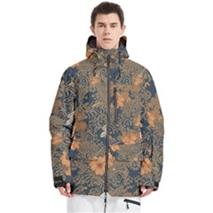 Seamless Pattern Patterns Leaves Vintage Men s Multi Pockets Zip Ski And Snowboard Waterproof Breathable Jacket