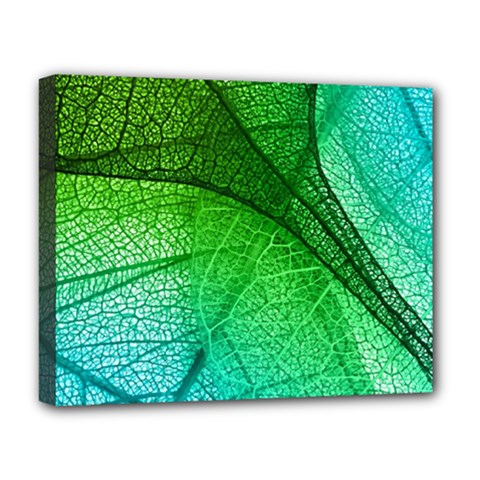 3d Leaves Texture Sheet Blue Green Deluxe Canvas 20  X 16  (stretched)