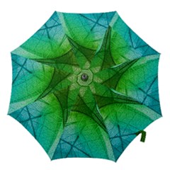 3d Leaves Texture Sheet Blue Green Hook Handle Umbrellas (medium)