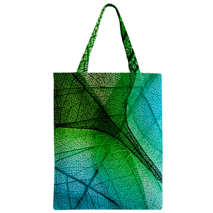 3d Leaves Texture Sheet Blue Green Zipper Classic Tote Bag