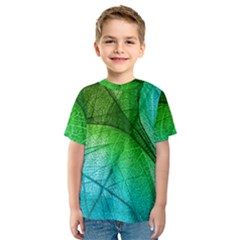 3d Leaves Texture Sheet Blue Green Kids  Sport Mesh T-shirt